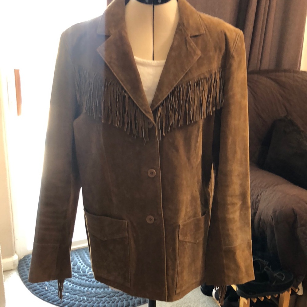 70s Vintage Brown Leather Jacket with fringe